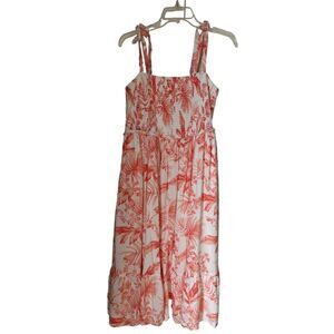 Torrid Coral Cottagecore  Floral Challis Tie Strap Smocked Midi Dress 1 (14/16)